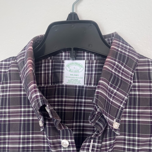 Brooks Brothers Milano Original Collar Button Down Plaid Purple White Large - Picture 4 of 9